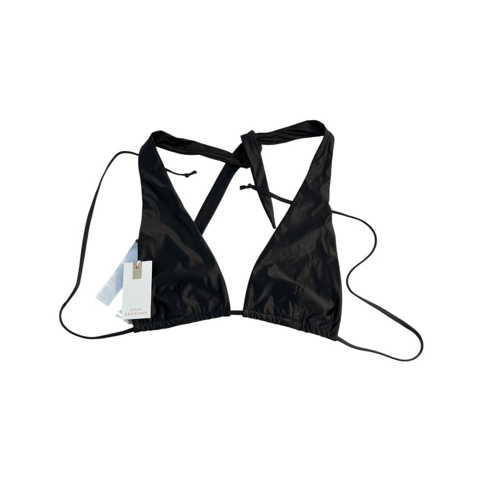 Good American Better Banded Halter Bikini Top Black GSW0624 Size 2 Medium NEW